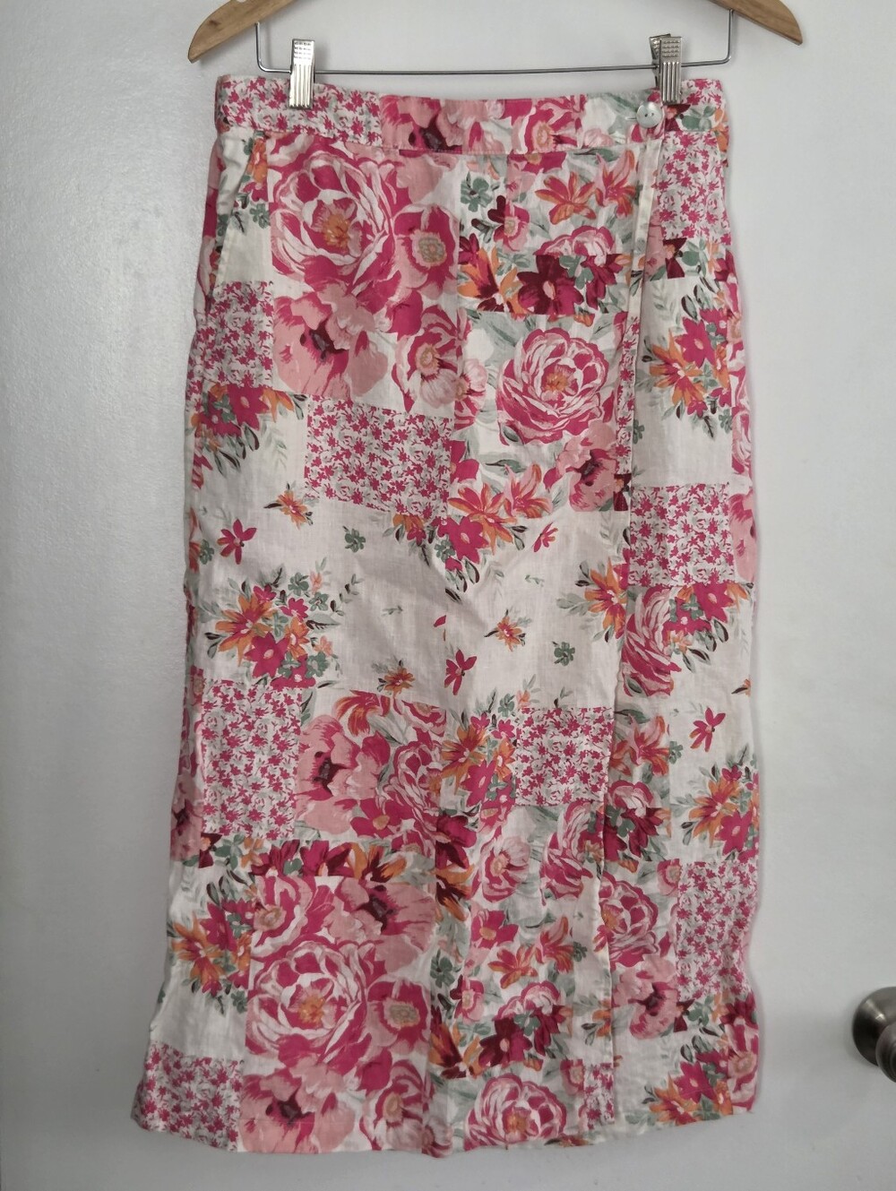 haute hippie Linen Maxi Skirt Size L Pink Floral Boho Cottagecore
